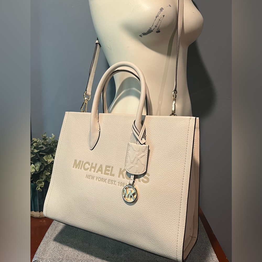 Michael Kors Cream Leather Tote with MK Charm